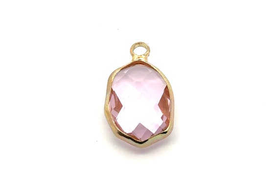 Pink crystal charm, 14K gold plated. SKU#M889