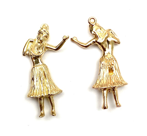 14K hula girl charm, Rose gold & gold, SKU#L-142