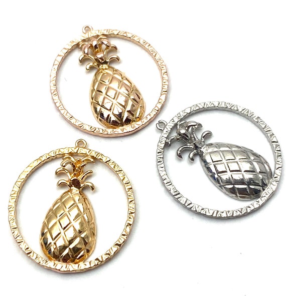 14K solid white gold, yellow gold and rose gold pineapple charm , SKU # L-95