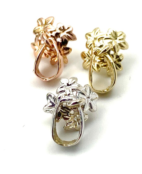 14K solid white gold, yellow gold and rose gold flower bail, SKU# TP-023