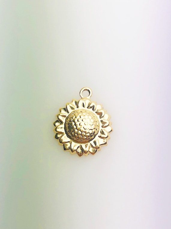 14K Gold Fill Sunflower Charm w/ Ring, 14.07x17mm, Made in USA - 1791