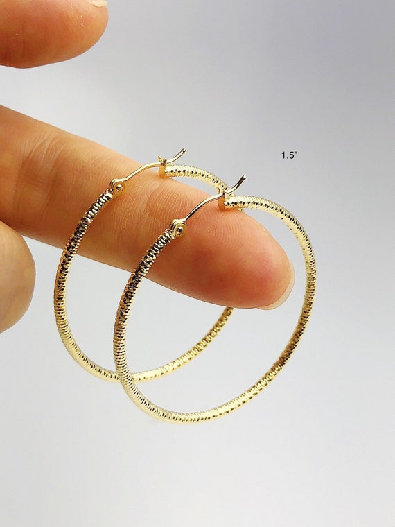 14k 2mm Gold Sparkle Hoop Earrings - 2" to 1/2" - Made in USA (#882-256, 202, 204, 203, 200)