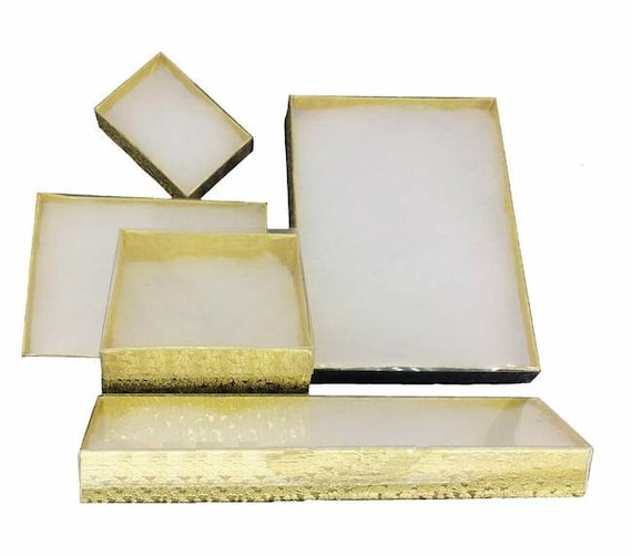 Jewelry Boxes Clear Lid Gold Textured Cotton Filled