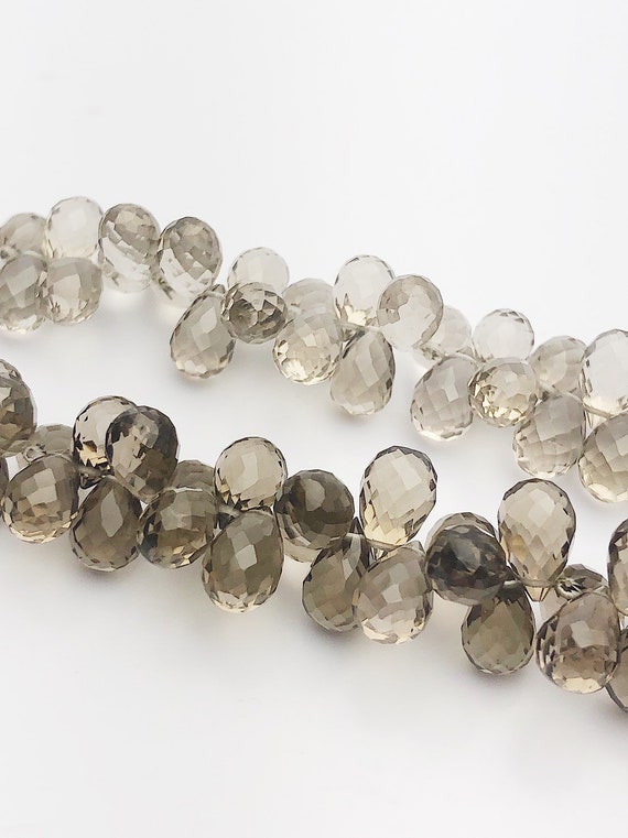 HALF OFF SALE - Smokey Quartz Faceted Drop Gemstone Beads, Full Strand, Semi Precious Gemstone, 8"