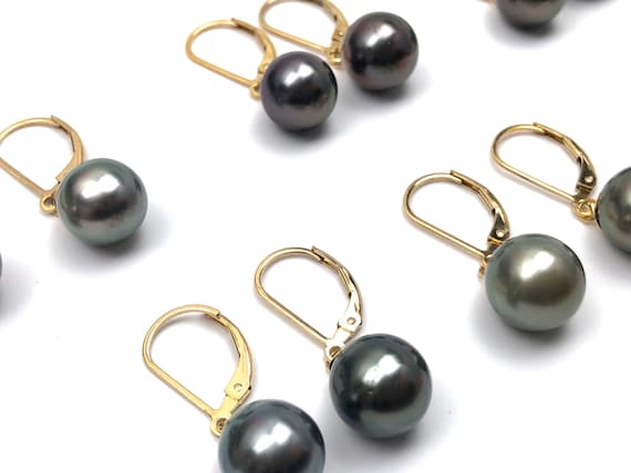 Tahitian pearl earrings with 14KGF lever backs, SKU# 070783