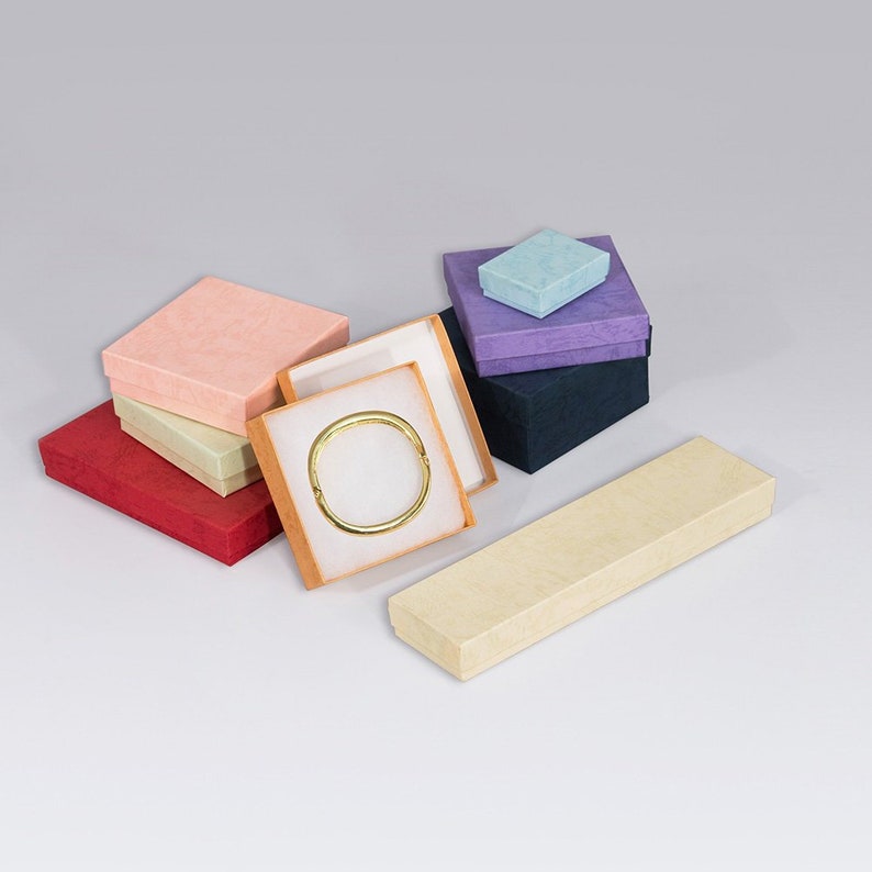 Sold By The Case Bulk Pricing Available 100 Pcs 5 58 x 7 18 x 1 14 Assorted Pastel Jewelry Boxes Cotton Filled BX2775-M