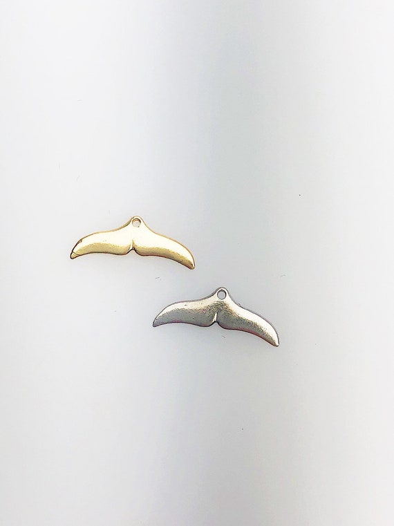 14K Solid Gold Whale Tail Charm w/ Ring, 15.0x5.1mm, Made in USA (L-31)