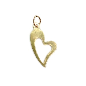 May include: A gold-colored heart-shaped charm with a cutout heart design. The charm has a small loop at the top for attaching to a necklace or bracelet.