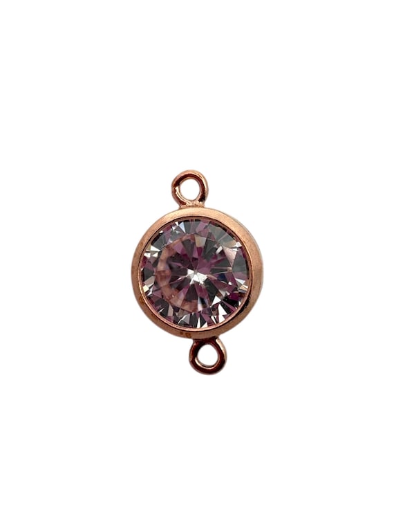 6mm, 3A, Rose Gold Filled cubic zirconia bezel connector