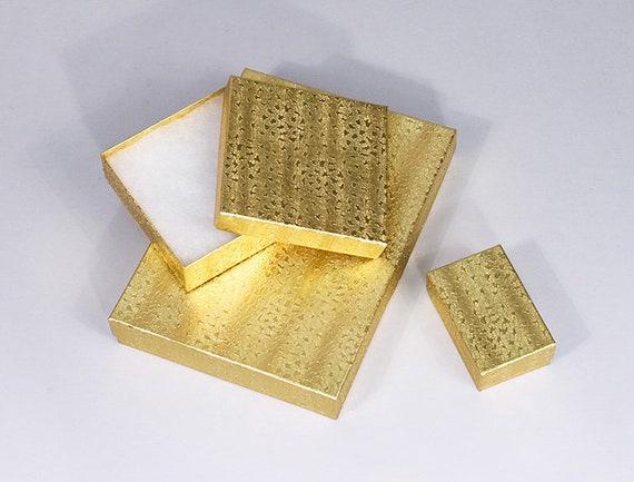 100 Pcs 1 7/8" x 1 1/4" x 5/8" Gold Texture Jewelry Boxes, Cotton Filled, Sold By The Case, 100 Quantity, Bulk Pricing Available - BX2810