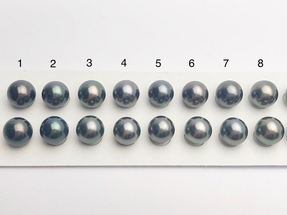 Tahitian Loose Pearls, Round AAA, Black/Grey Multi Colored Matched Pairs, 9-9.5mm, #657