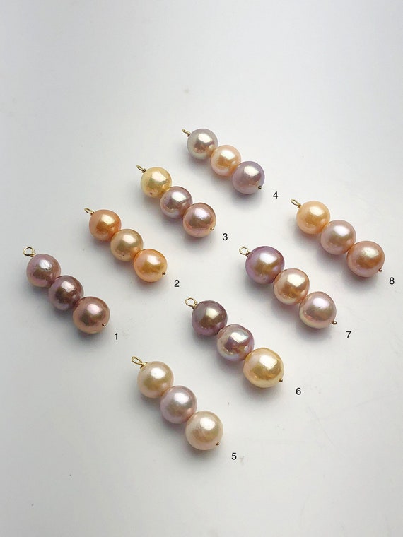 Edison Pearl Pendants on 14K Gold, Natural Color, 11-13mm, Made in Hawaii (548 No. 1-8)