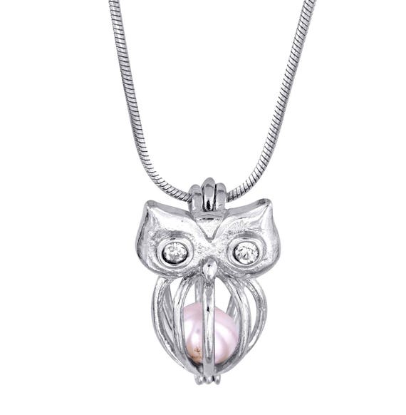 CLOSEOUT SPECIAL - Cage pendant Sterling Silver for 5mm to 7.5mm Loose Pearl or White Gold Plated for 5mm to 9mm Pearl Owl (SCP42, CP42)