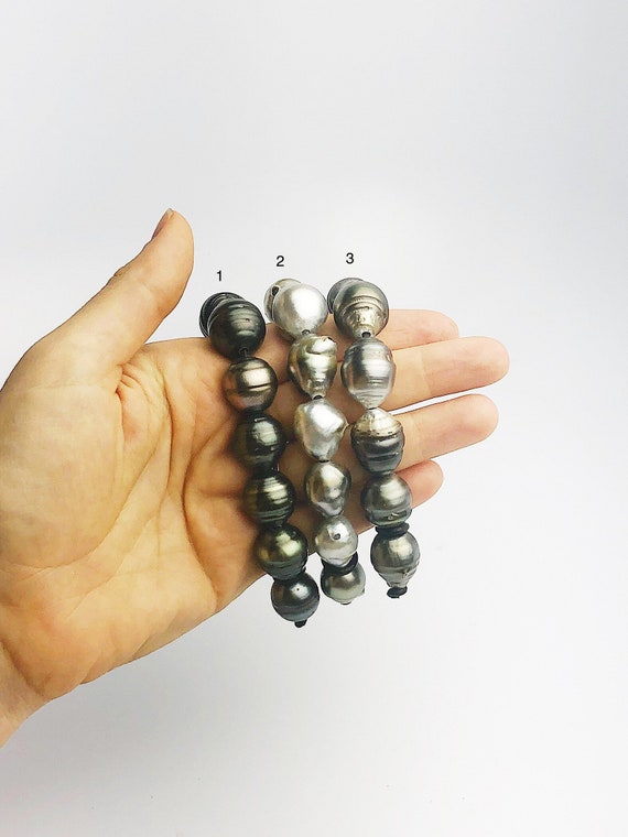 BIG Tahitian Pearl Bracelet on Leather - 17mm to 14mm (398 No. 1-3)