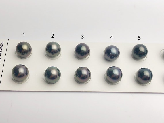 Tahitian Loose Pearls, Round AA, Dark Black Matched Pairs, 9.5-10mm, #649