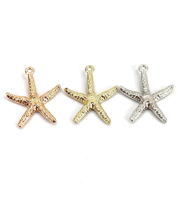 14K solid rose gold, white gold and yellow gold star fish charm , SKU# L-133