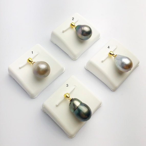 13-14mm Tahitian Pearl Pendants on 18K Gold Plated Sterling Silver (441 No. 1-4)