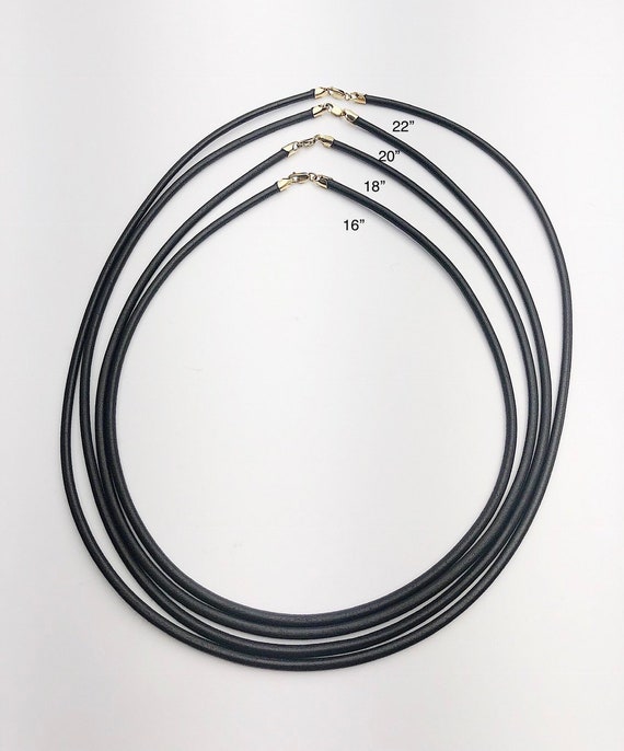 14K Gold Filled & Black Leather Necklaces. 16", 18", 20", 22" available.