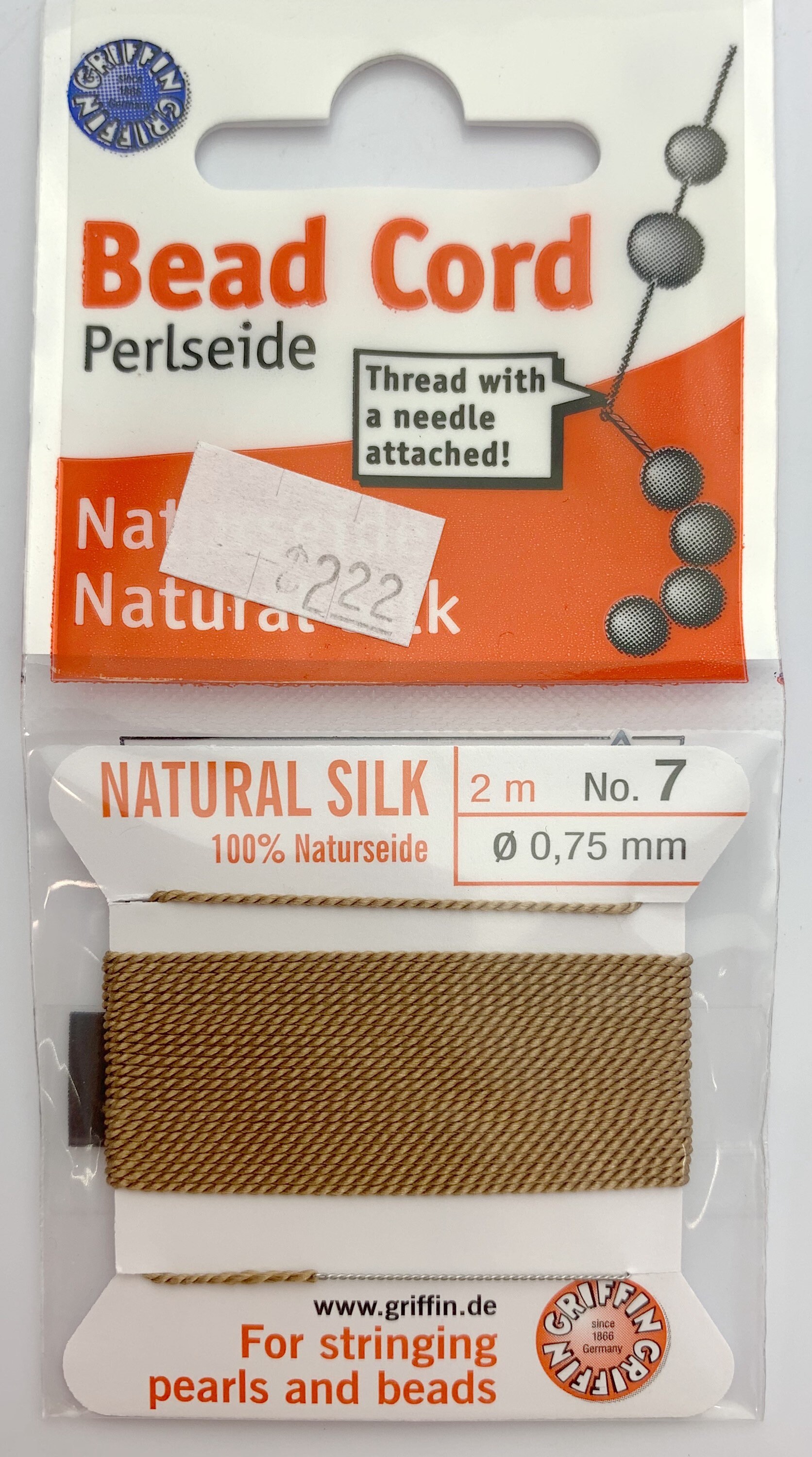 100 Natural Beige Silk Beading Cord, 2 Meters