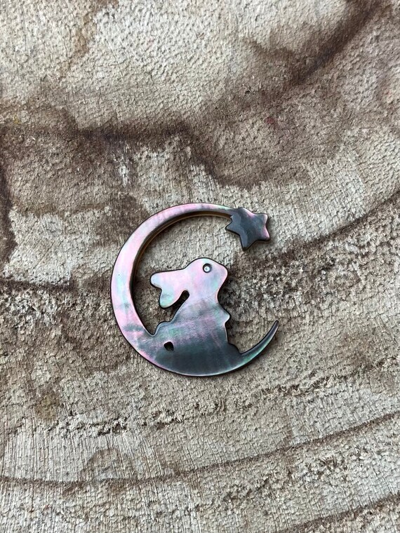 Mother Of Pearl Bunny On The Crescent Moon Star Shell, Sku#M2213