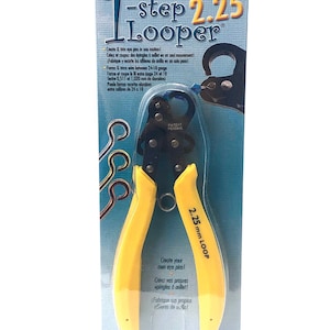 May include: Yellow and black 2.25 mm loop tool for creating eye pins. The tool is labeled "1-step 2.25 Looper" and "2.25 mm LOOP". The packaging is blue and white with the text "Create your own eye pins!" and "Beadsmith".