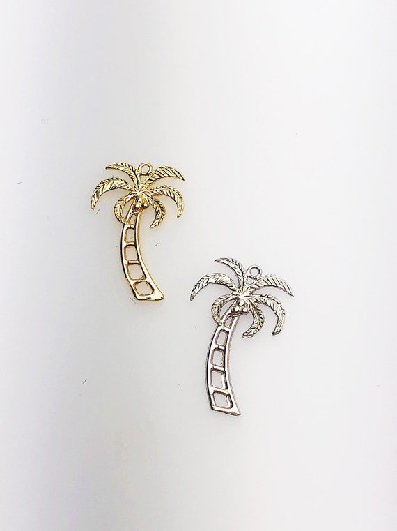 14K Solid Gold Palm Tree Charm w/ Ring, 11.7x18.52mm, Made in USA (L-83)