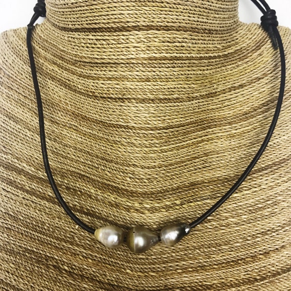 3 Tahitian Pearls on Leather Necklace