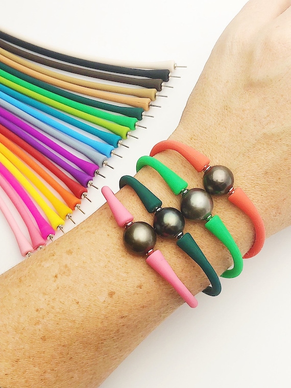 Stretchy Tahitian Pearl Silicone Bracelet, 20 Band Colors Available