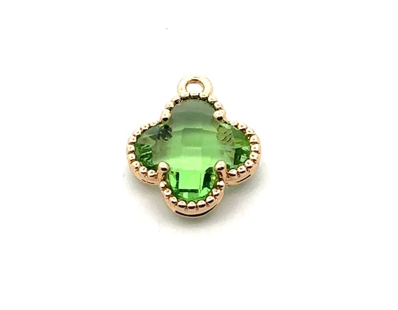 Light green four leaf clover charm, 14K gold plated. SKU# M8816