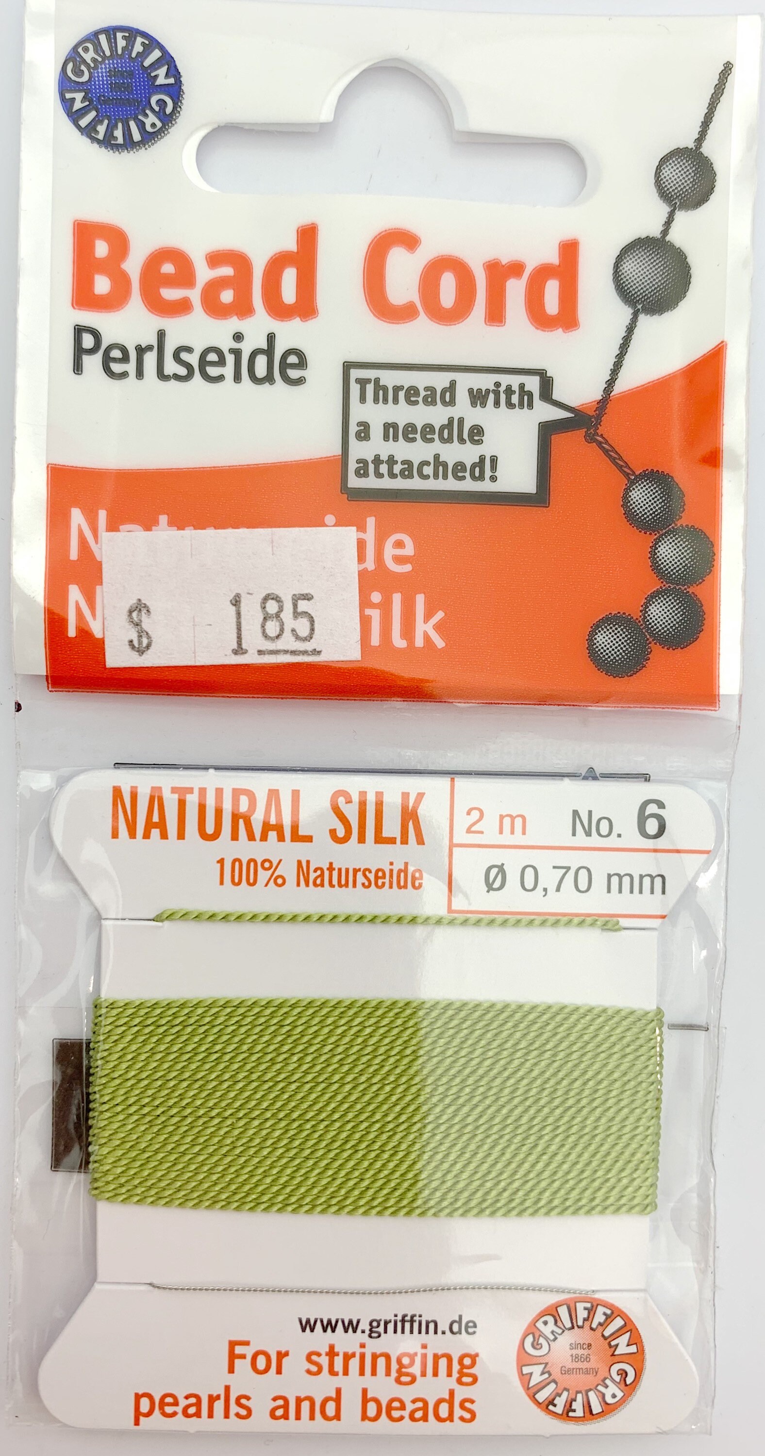 100 Natural Jade Green Silk Beading Cord, 2 Meters