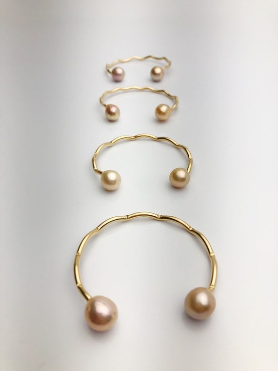 14k Gold Fill Edison Pearl Cuffs (876 No. 1-4), Made on Maui!! Hand Made Bangle!!