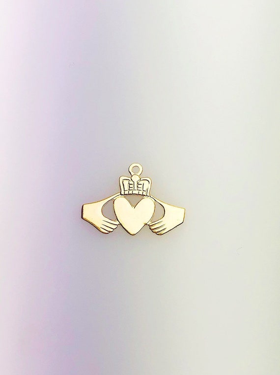 14K Gold Fill Irish Claddagh Symbol Charm w/Ring, 16.6x11.9mm, Made in USA - 529