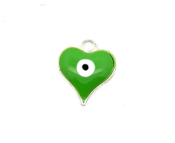 Green Evil eye heart shape charm, silver plated,SKU#M3393