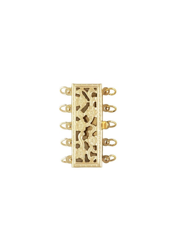 9.0x23.0mm Rectangle Filigree Pearl Clasp 5 Row, 14k gold filled. Made in USA. #4003582