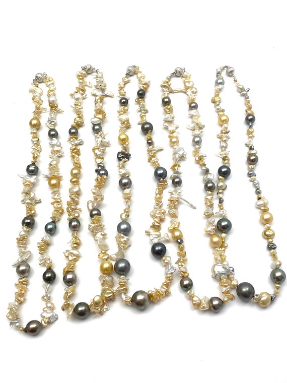 Tahitian and south sea pearl necklace w/ sterling silver ball clasp, SKU#10050