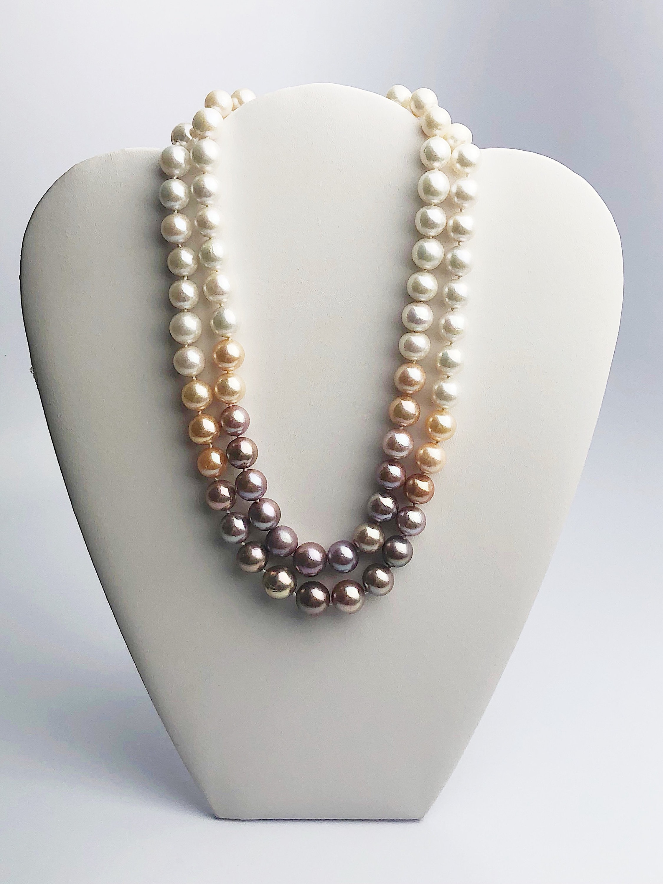 Edison Pearl Double Strand Necklace Natural Color 10 13mm