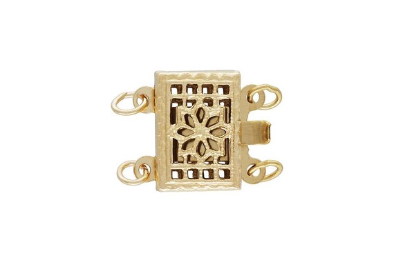 7.5x10.5mm Rectangle Filigree Pearl Clasp 2 Row, 14k gold filled. Made in USA. #4003578