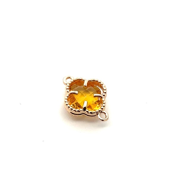 Yellow four leaf clover double ring crystal charm, SKU#M2142yellow