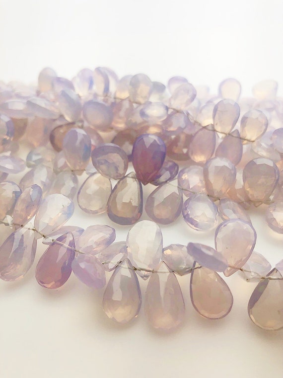 HALF OFF SALE - 10-15mm Lavender Quartz Flat Faceted Drop Gemstone Beads, Full Strand, Semi Precious Gemstone, 8"