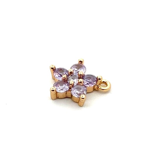 Purple Cubic zirconia flower charm, SKU#M3132