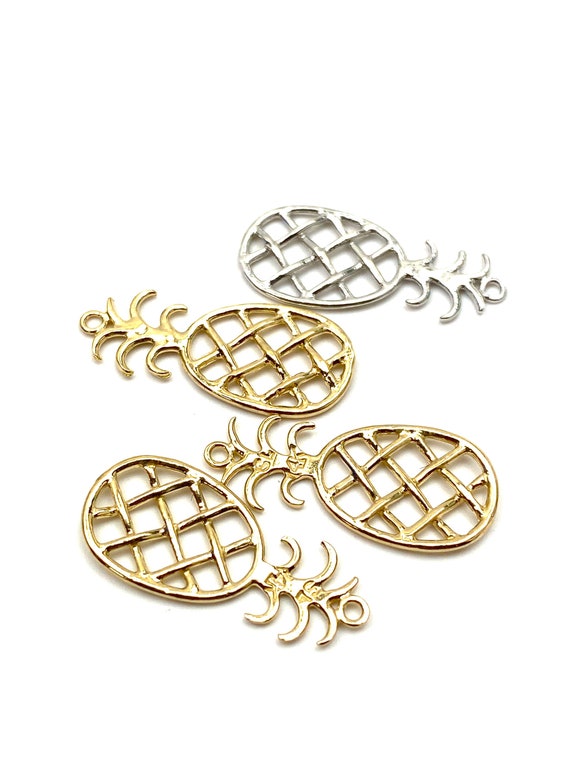 14K pineapple charm, white gold and gold, SKU#L-84