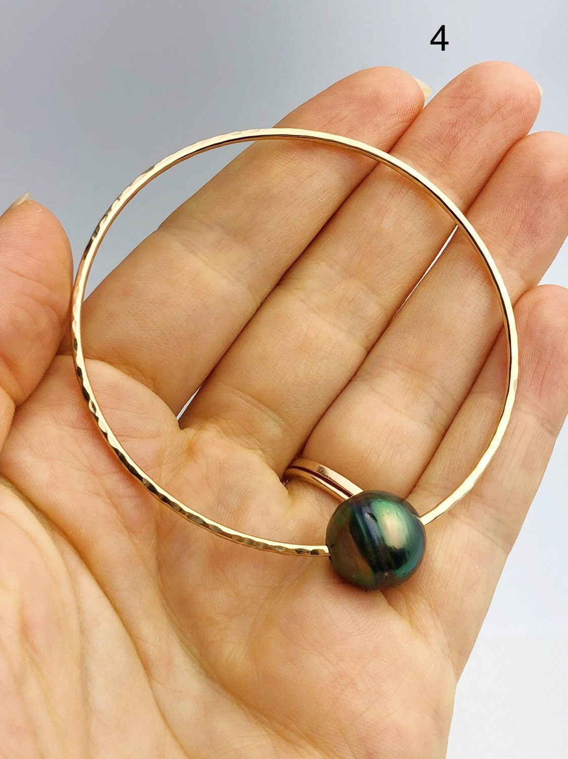 14K Gold Filled Single Tahitian Pearl Bangle Bracelets , Size Medium