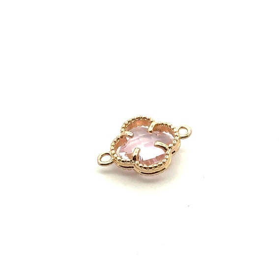 Pink Four Leaf Clover Double Ring Crystal Charm, Sku