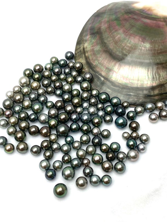 Tahiti Pearls from Raroia Atoll, Round Near round, AA Skin Tahiti Pearls, Dark Multi