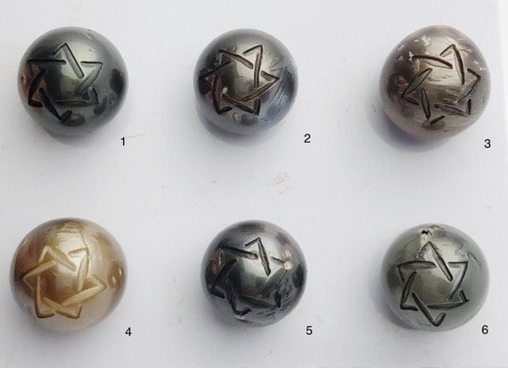 Carved Star of David Tattoo Tahitian Pearl 12-13mm (731)