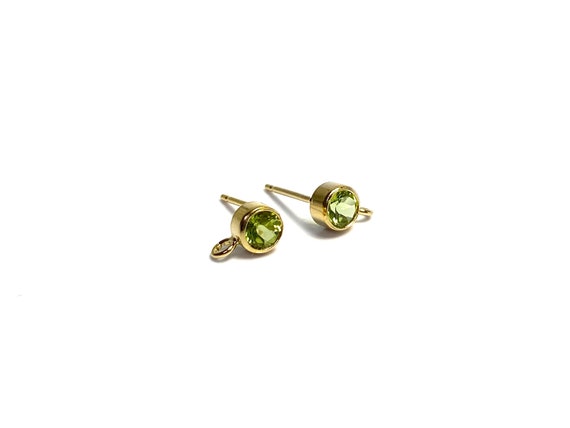14K Gold Filled 4.0mm Peridot Gemstone, Bezel Post Earring W/ Ring, 14KGF