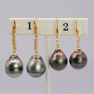 Natural Black Tahitian Pearl Dangle Drop Earrings - Sterling Silver Hooks (9-10mm)