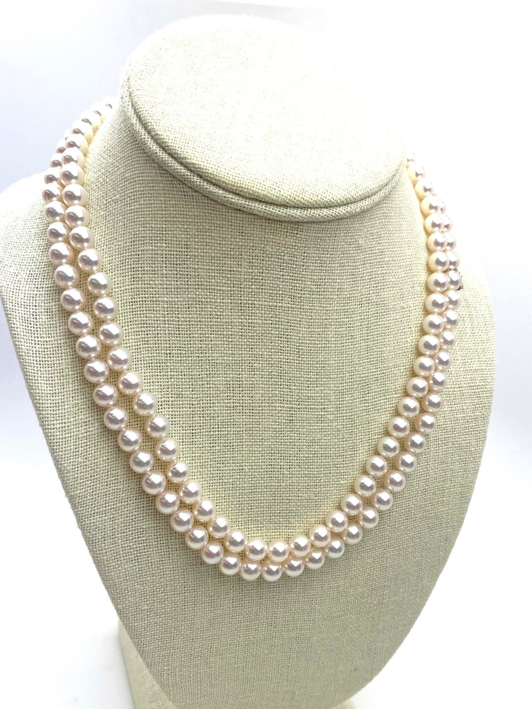 Mikimoto 18K WG Akoya Pearl Necklace Double Strand - Etsy