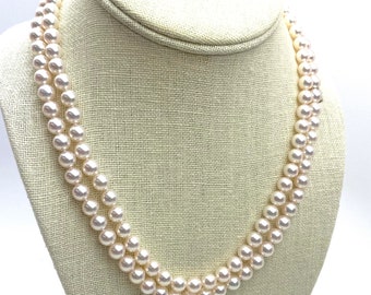 Mikimoto 18K WG Akoya Pearl Necklace Double Strand