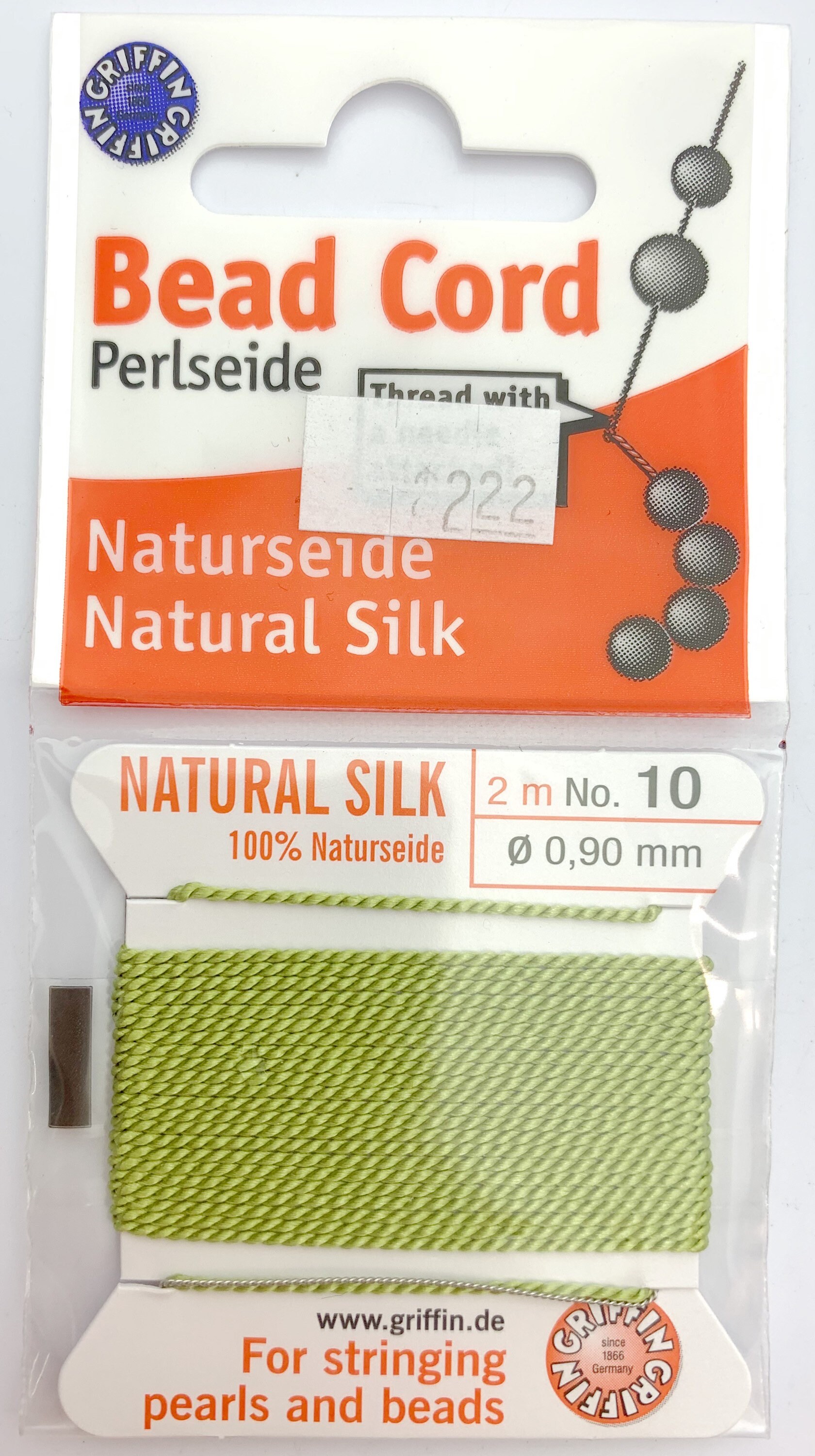 100 Natural Jade Green Silk Beading Cord, 2 Meters